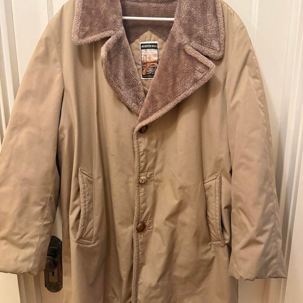 Vintage Mighty Mac Out O' Gloucester tan trench coat